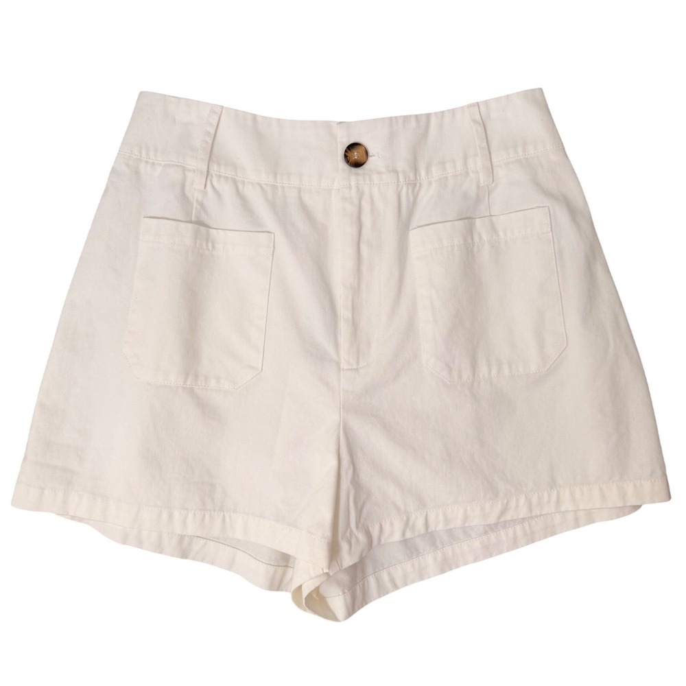 White Summer Chino Cotton High Rise Shorts (S) NEW Clean Girl Beachy Preppy